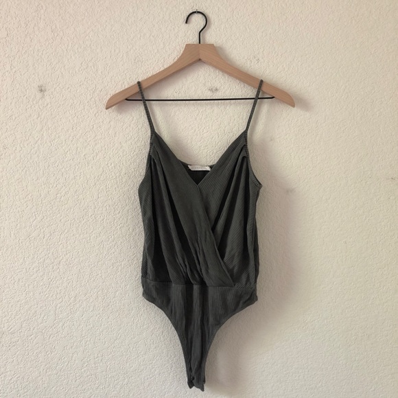 Lush Ribbed Faux Wrap Bodysuit - Picture 1 of 10